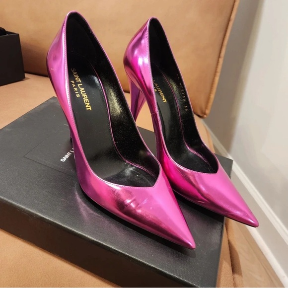 Saint Laurent Shiny Pink Heels - Picture 2 of 4